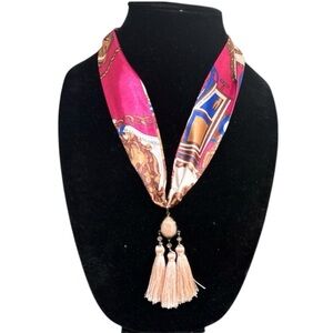 (#127) Chic Pink and Gold Tassel Necklace
